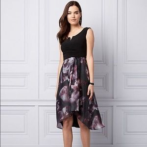 Le Chàteau Black Floral Organza Notch Neck Dress